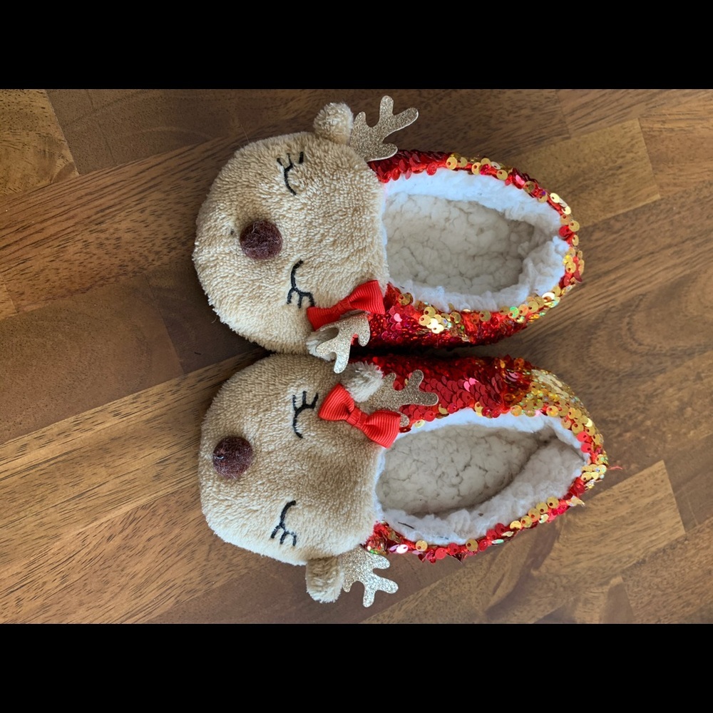 Girl Reindeer Sequin Slippers